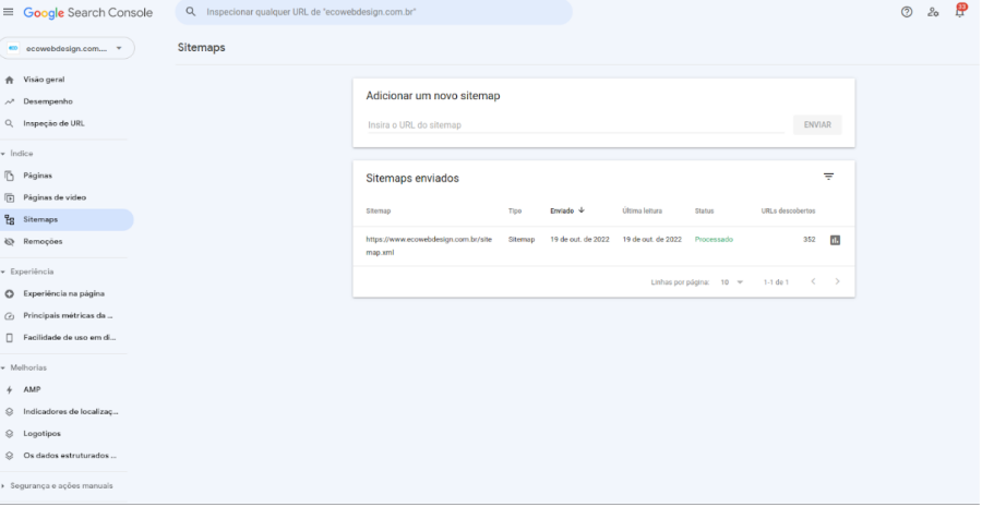 Imagem Sitemap do Portal de Notícia no Google Search Console com um Click